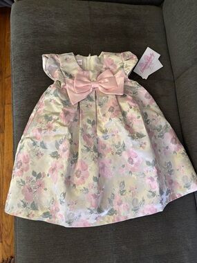 Bonnie Baby Pink and Ivory Floral Bow Formal Dress